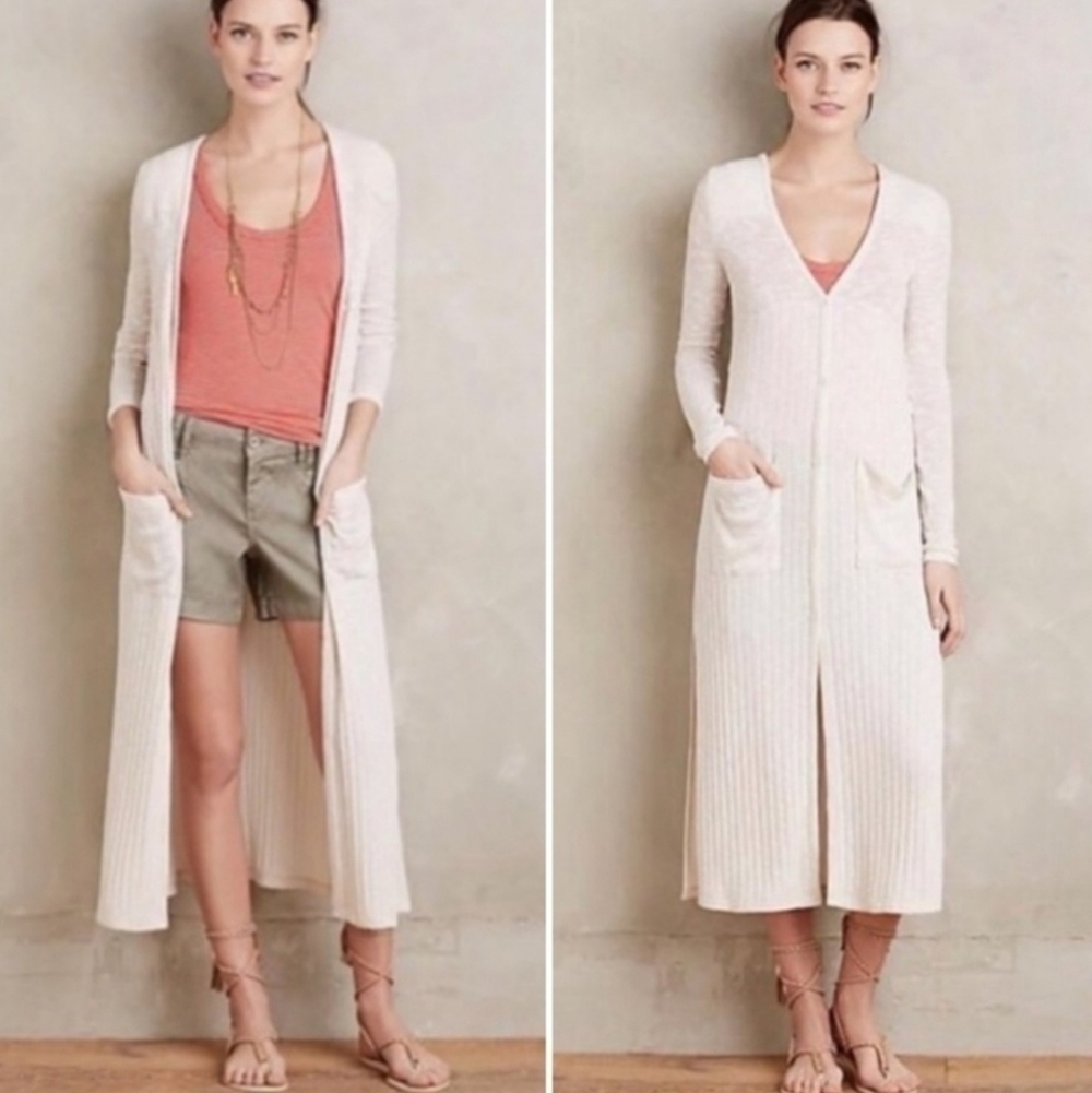 Anthropologie Saturday Sunday Oatmeal Semana Ribbed Duster Cardigan M